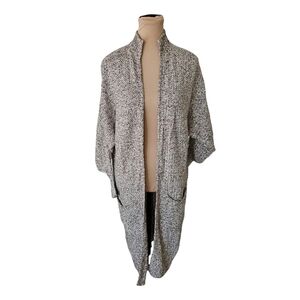 Backdrop Brown & White Knit Open Front Cardigan With Pockets Long Length Sz S